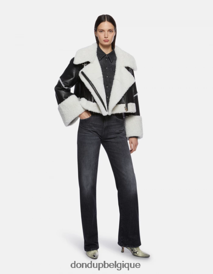femmes vêtements DONDUP noir veste courte en peau lainée 8826D0364
