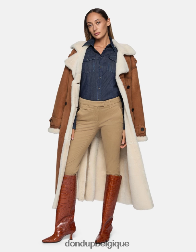 femmes vêtements DONDUP sable pantalon slim en coton parfait 8826D0178