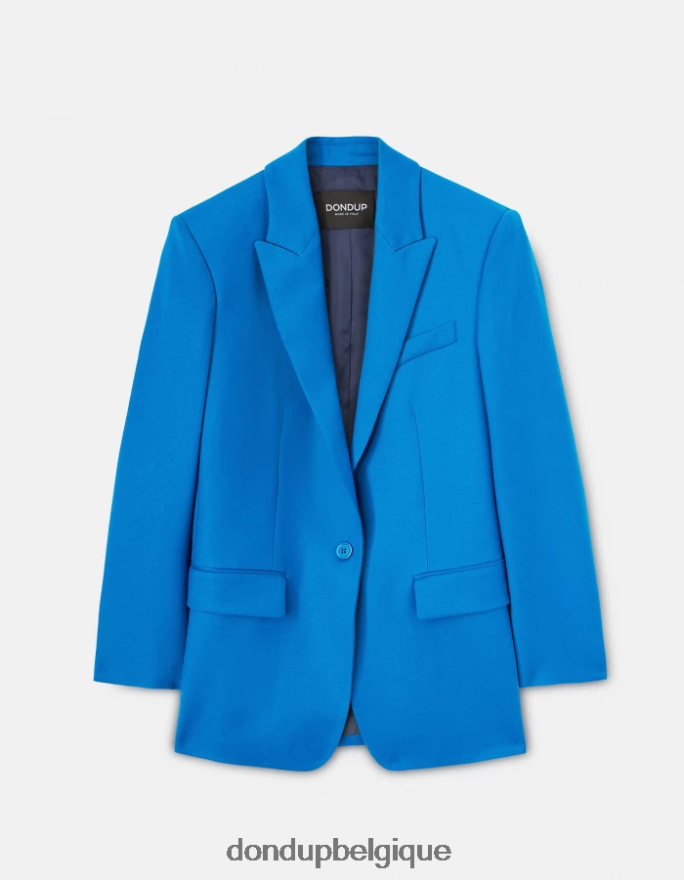 femmes vêtements DONDUP turquoise blazer en flanelle à simple boutonnage 8826D0386