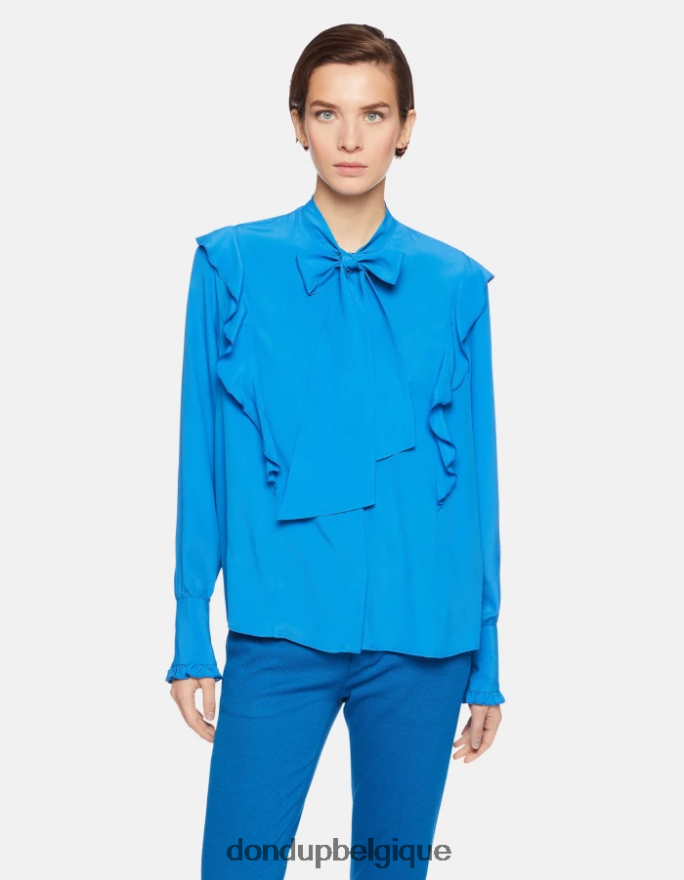 femmes vêtements DONDUP turquoise chemise coupe classique en soie mélangée 8826D0262