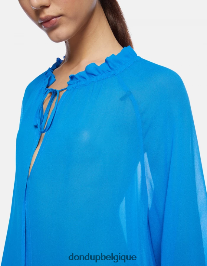 femmes vêtements DONDUP turquoise chemise en georgette coupe classique 8826D0261