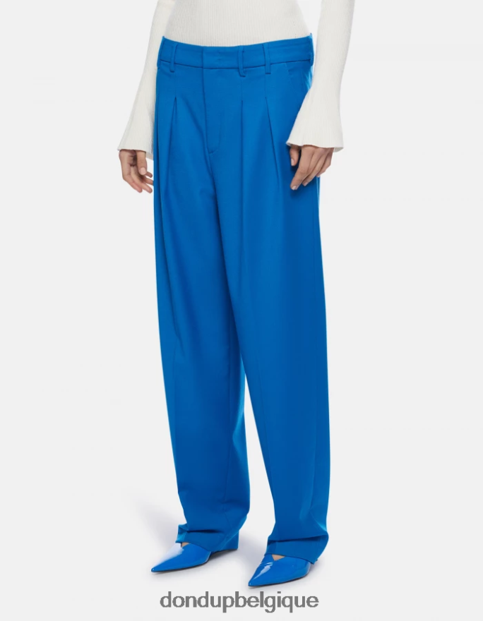 femmes vêtements DONDUP turquoise pantalon ample en flanelle daly 8826D0194