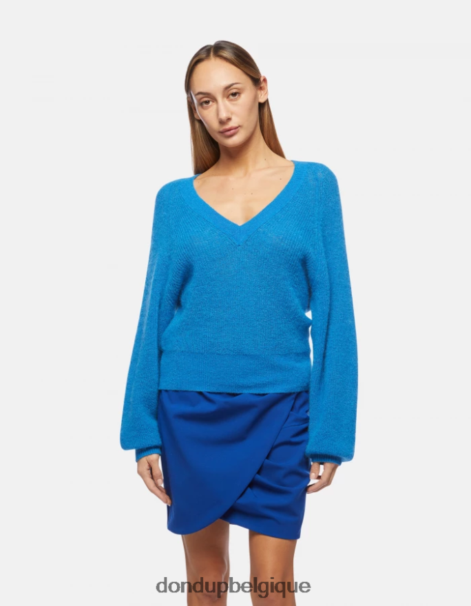 femmes vêtements DONDUP turquoise pull en mohair à col v 8826D0302