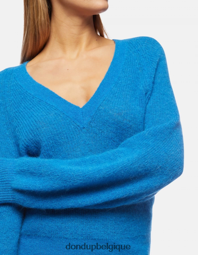 femmes vêtements DONDUP turquoise pull en mohair à col v 8826D0302
