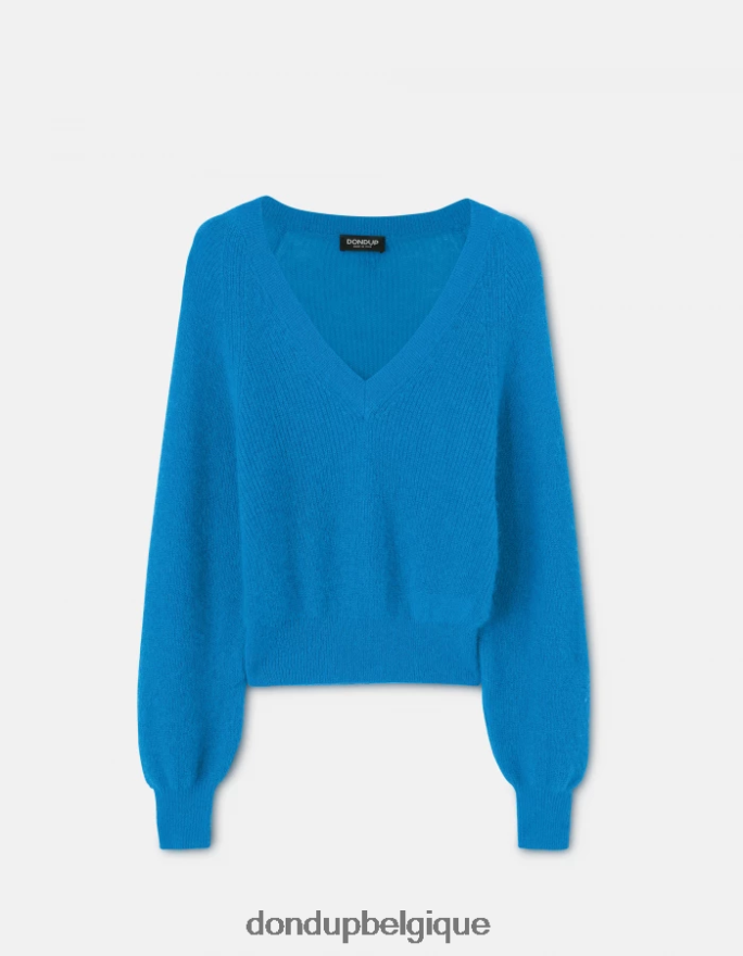 femmes vêtements DONDUP turquoise pull en mohair à col v 8826D0302
