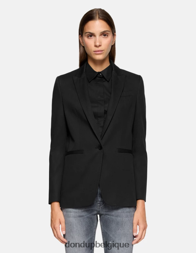 femmes vêtements DONDUP noir blazer en coton à simple boutonnage 8826D0393