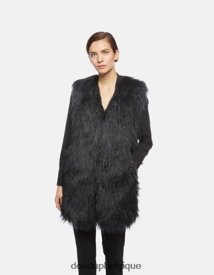 femmes vêtements DONDUP bleu touareg gilet coupe classique en fourrure éco-mongole 8826D0358