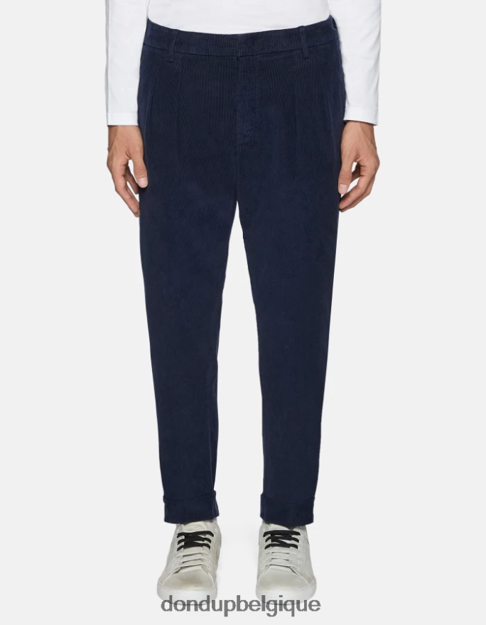 Hommes vêtements DONDUP bleu marine pantalon coupe carotte en velours oscar 8826D0734